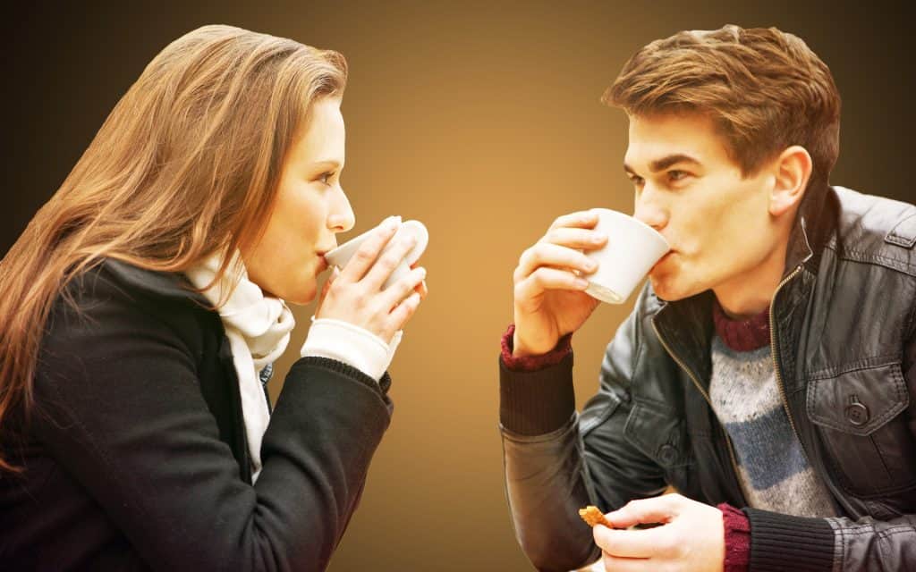 woman and man having a tea