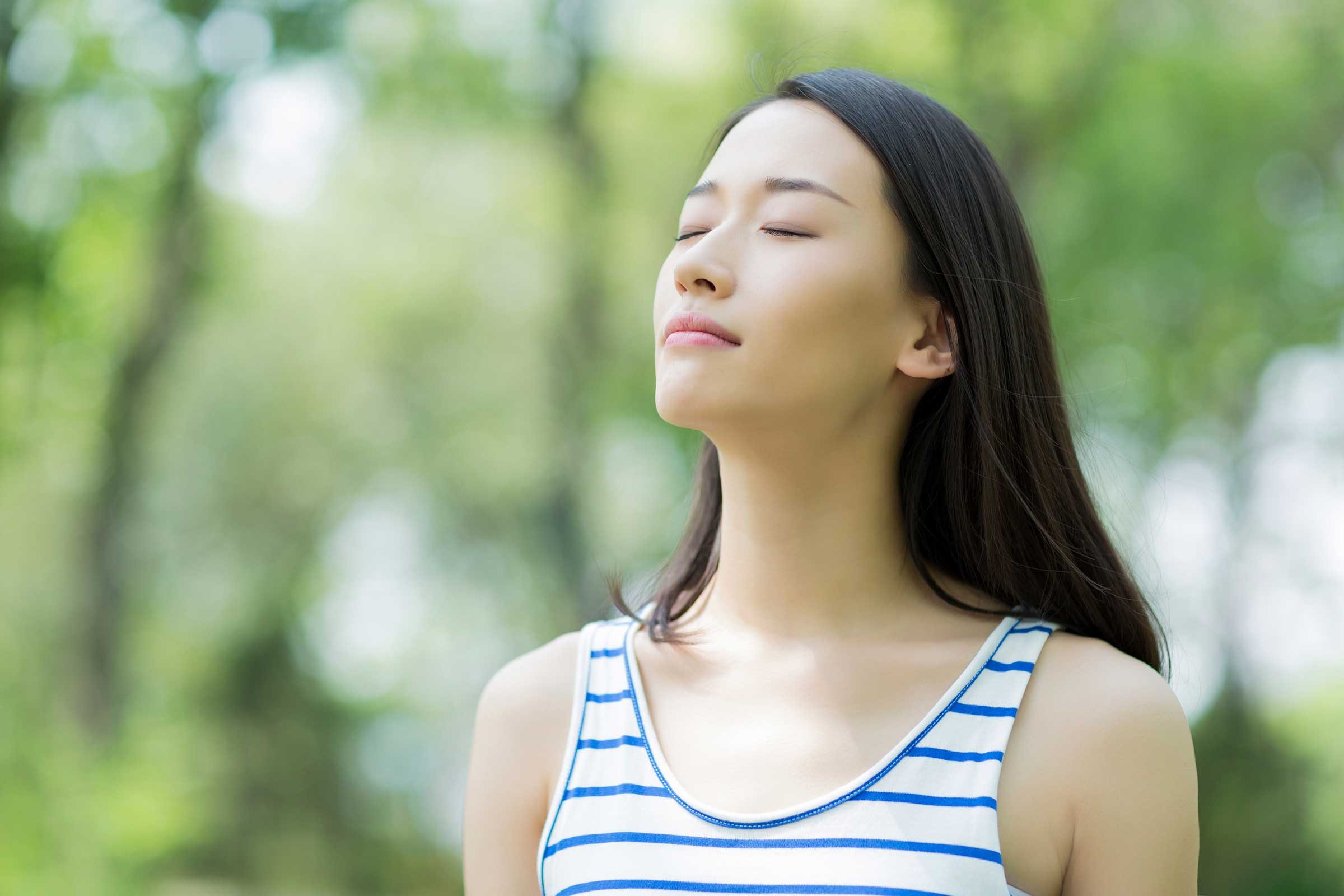 woman breathing deeply