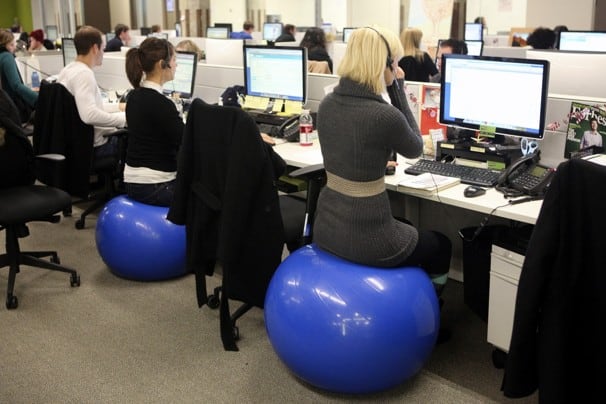 people uses exercise balls as office chair