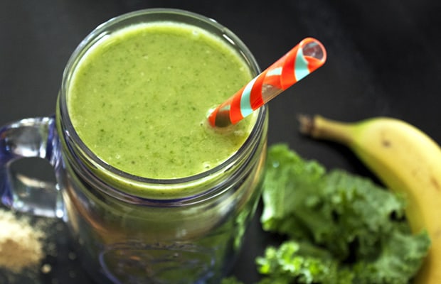 green smoothies mixed with banana and veggies
