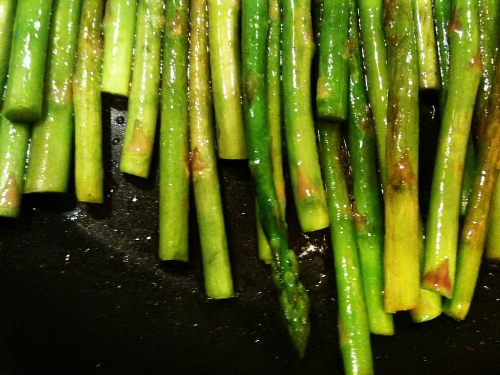 sauteed asparagus in a frying pan