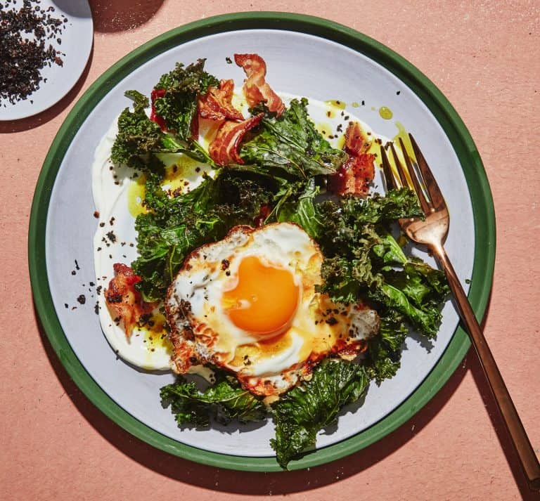 Turmeric Fried Eggs and Bacon with Kale Recipe