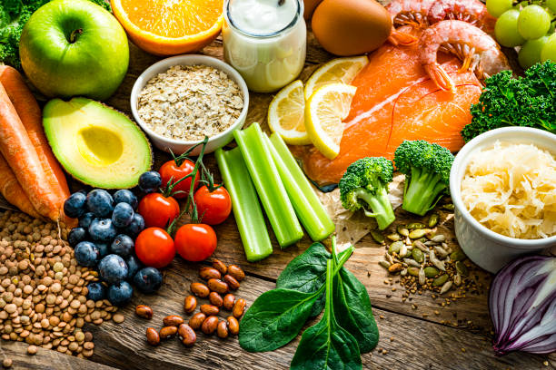 Superfoods-001 Healthy food and well balanced diet to lower blood sugar levels.