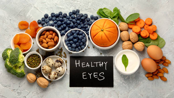 Food for eyes health. Foods that contain vitamins, nutrients, minerals and antioxidants.