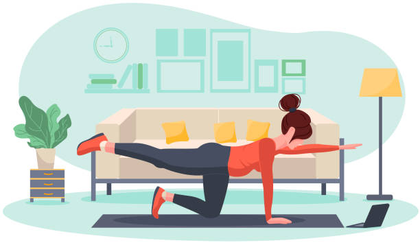 Young pregnant girl goes in for sports at home. Prenatal yoga exercises. Sport. Home sport. Person. Maternity. Vector illustration