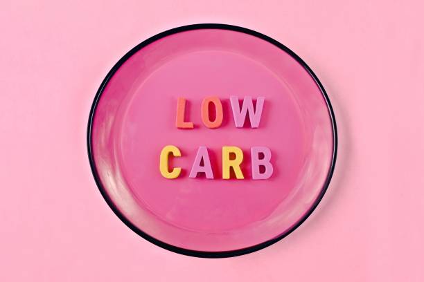 Low carb lettering on a pink plate.
