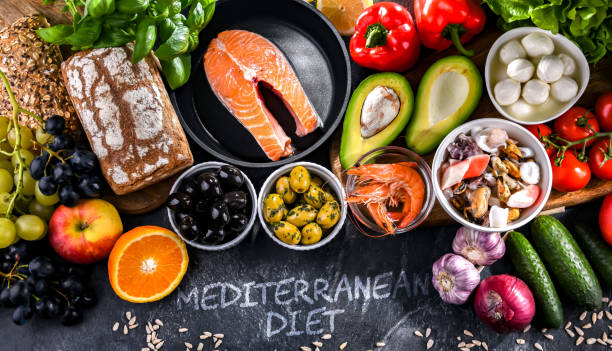 Food products representing the Mediterranean diet which may improve overall health status