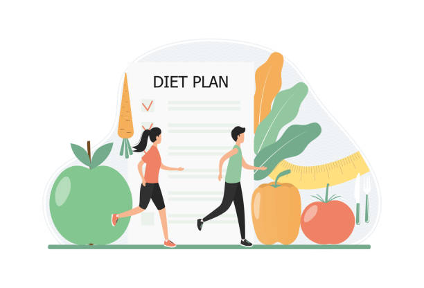 Young people run, do fitness, follow a diet. Diet plan, nutritionist tips, weight control, fruit and vegetable dishes. Healthline nutrition concept organic diet.