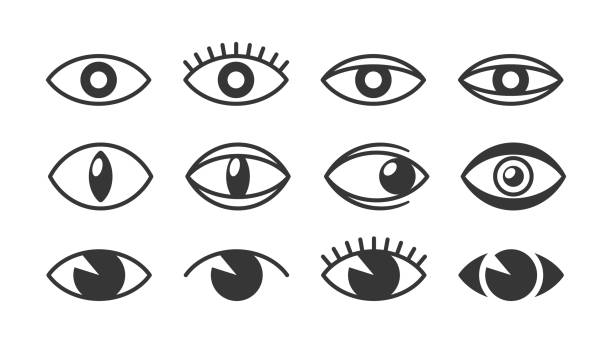 Vector Collection Of Eye Icons In Black And White, Featuring A Variety Of Designs And Expressions, Range From Simple And Abstract To Detailed, With Some Depicting Lashes And Different Pupil Shapes