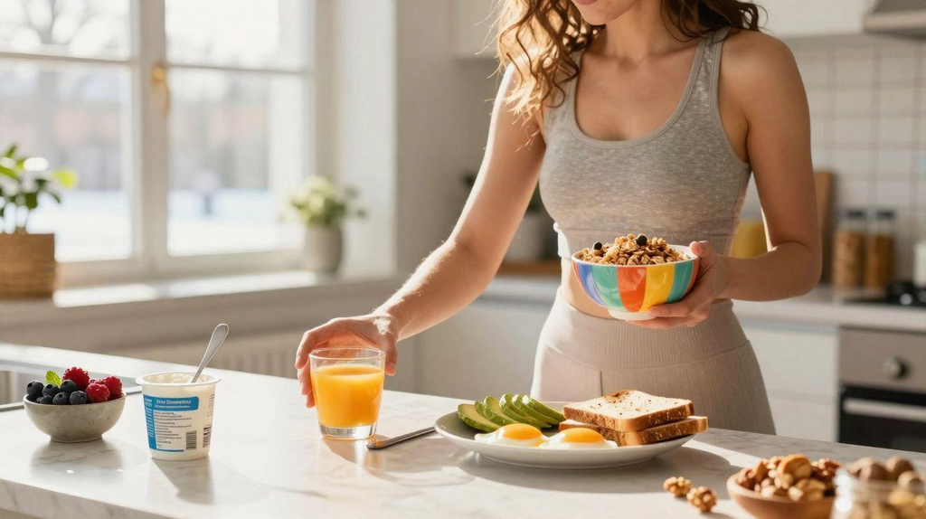 Balanced healthy meal with vegetables fruits whole grains and protein