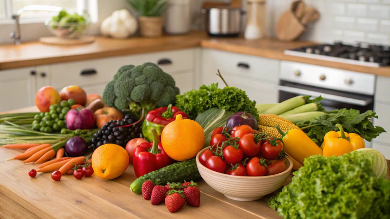 Colorful fruits and vegetables for daily wellness