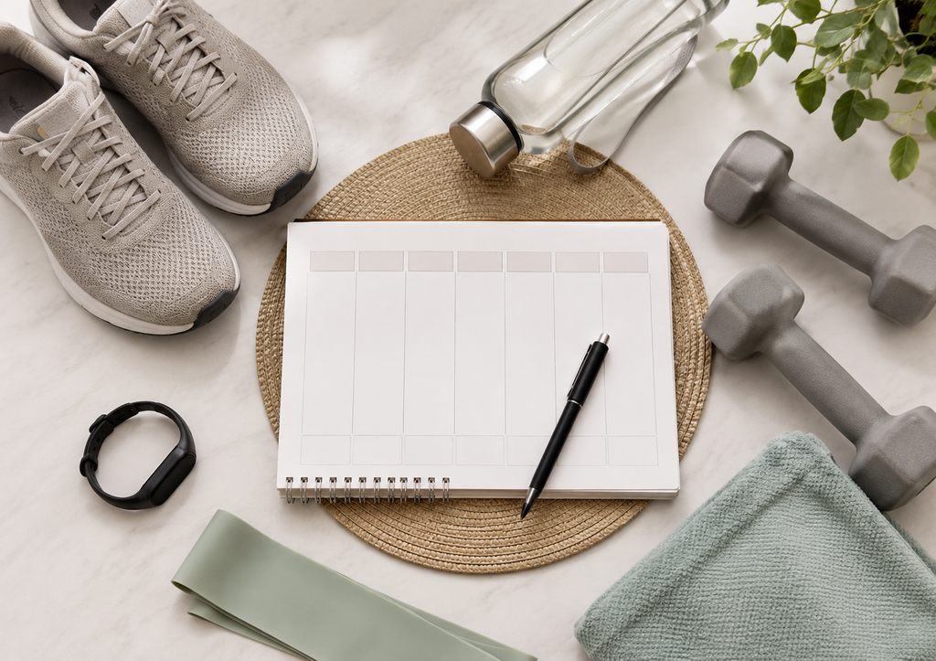 Simple weekly exercise routine with fitness equipment