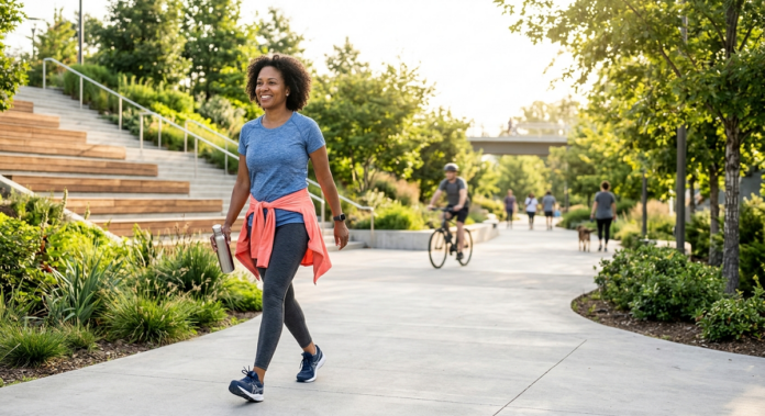 Person walking outdoors as part of an active daily lifestyle