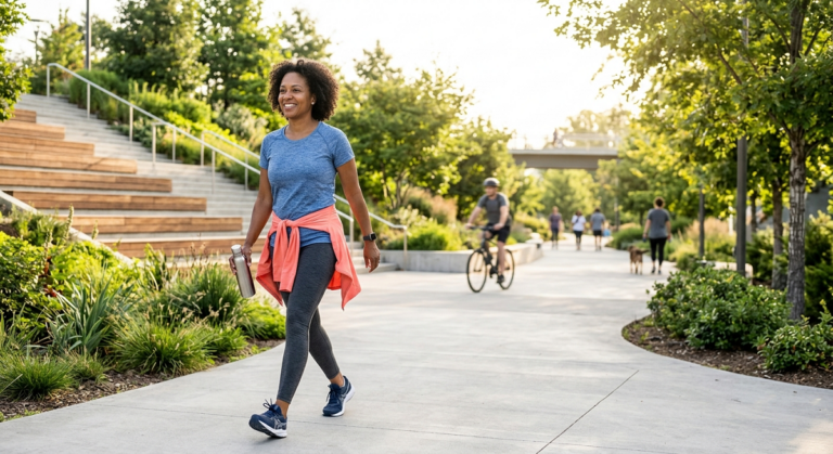 Person walking outdoors as part of an active daily lifestyle