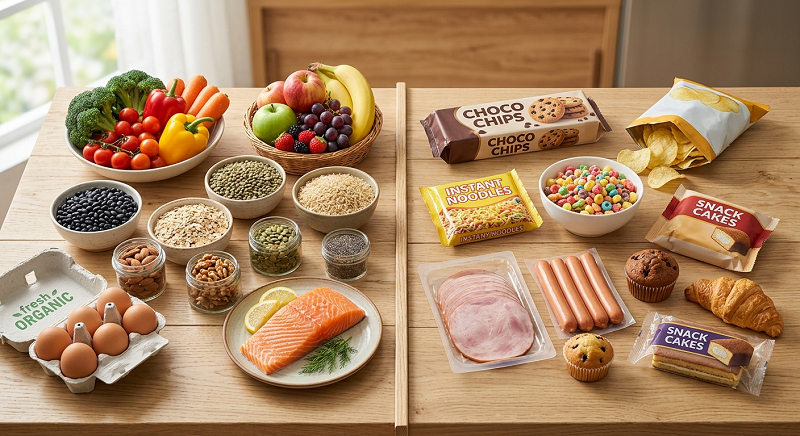 Comparison of minimally processed whole foods and common ultra-processed foods