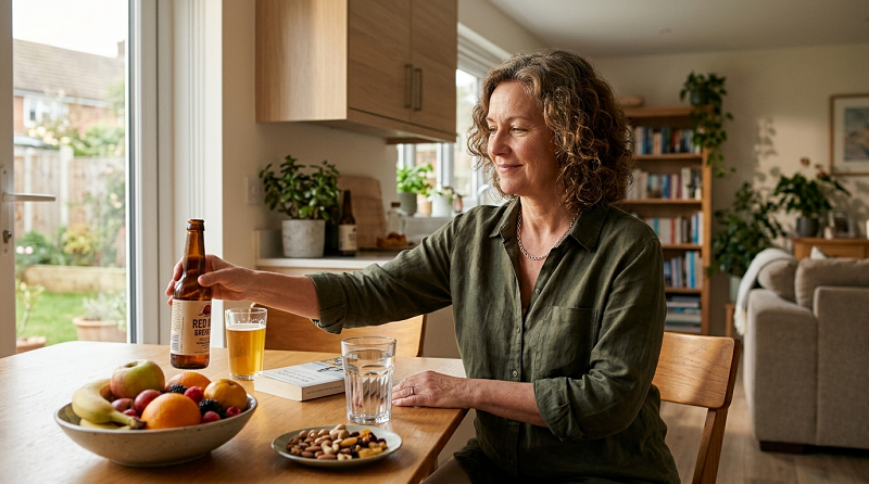 Adult making healthy choices by avoiding alcohol and choosing water