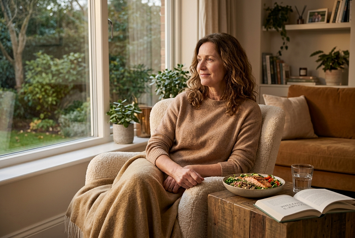 Relaxed evening at home representing a balanced healthy lifestyle and self-care