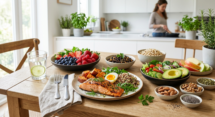 Best foods for a healthy diet including vegetables, fruits, whole grains, fish, eggs, nuts, and seeds