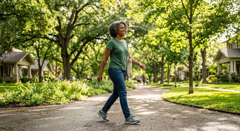 Adult taking a daily walk as part of a healthy lifestyle