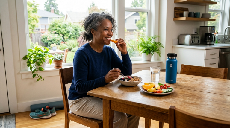 Person practicing everyday healthy lifestyle habits at home