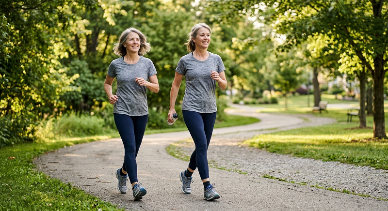 Middle-aged adult walking outdoors to support healthy weight management
