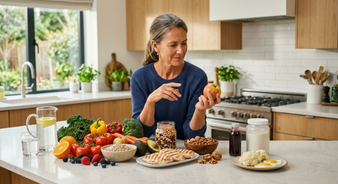 Adult evaluating different foods and diet choices while learning how to spot a fad diet.