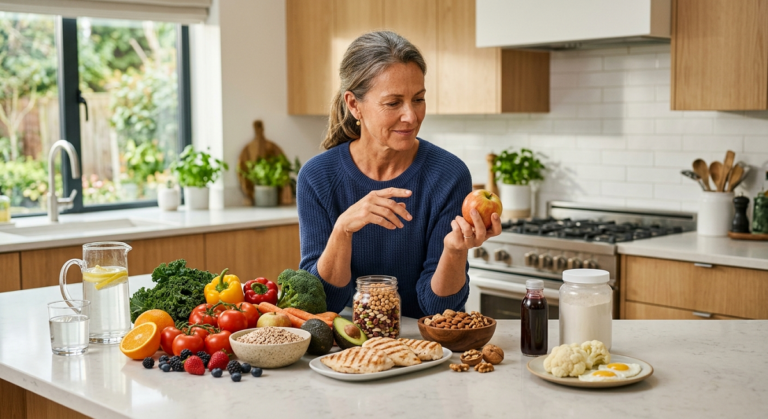 Adult evaluating different foods and diet choices while learning how to spot a fad diet.