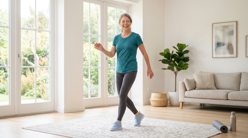 Older adult enjoying a low-impact cardio workout at home
