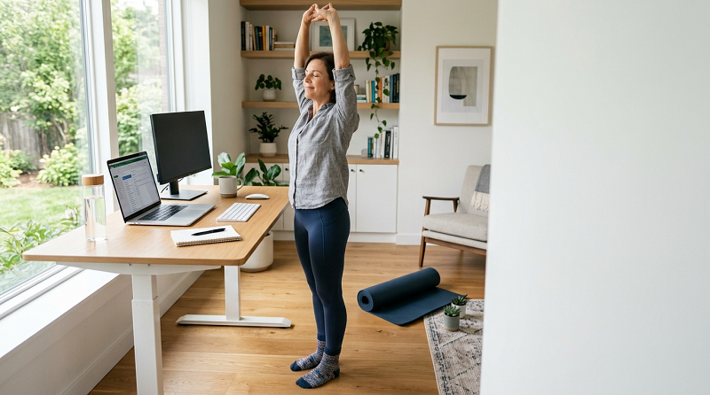Remote worker taking a stretching break during the workday