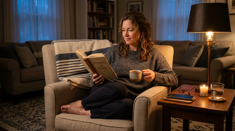Woman enjoying a relaxing bedtime routine to manage daily stress