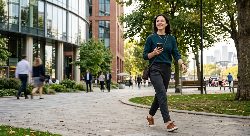 Busy professional taking a short walk during a work break