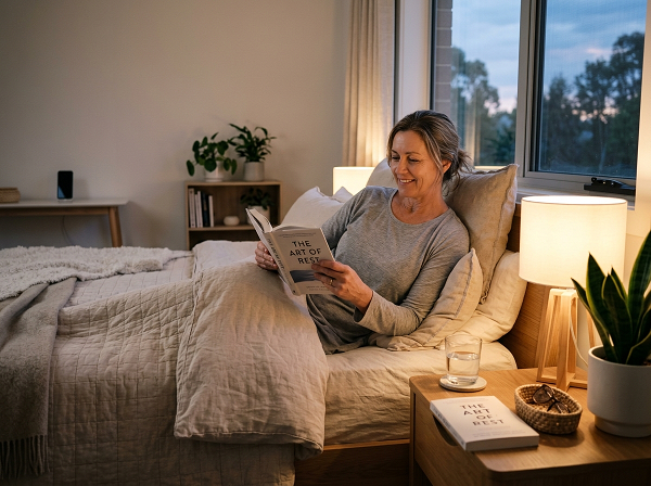 Person relaxing before bedtime as part of a healthy daily routine