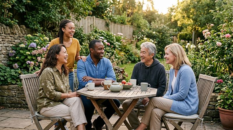 Friends and family connecting to support emotional wellness and relieve stress