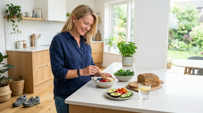 Person preparing a simple healthy meal as part of a daily wellness routine