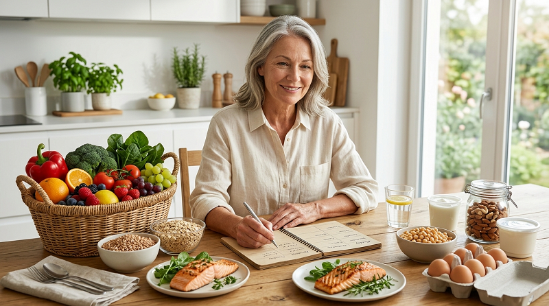 Person planning a balanced and sustainable healthy diet