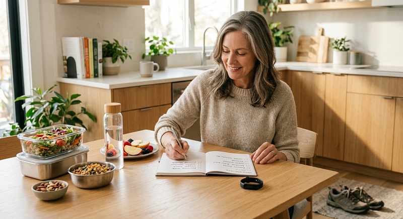 Person planning healthy daily habits for long-term weight management