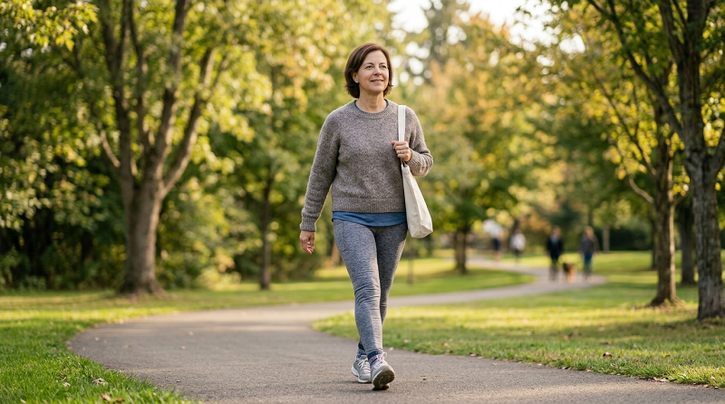 Person walking outdoors after working from home to stay active