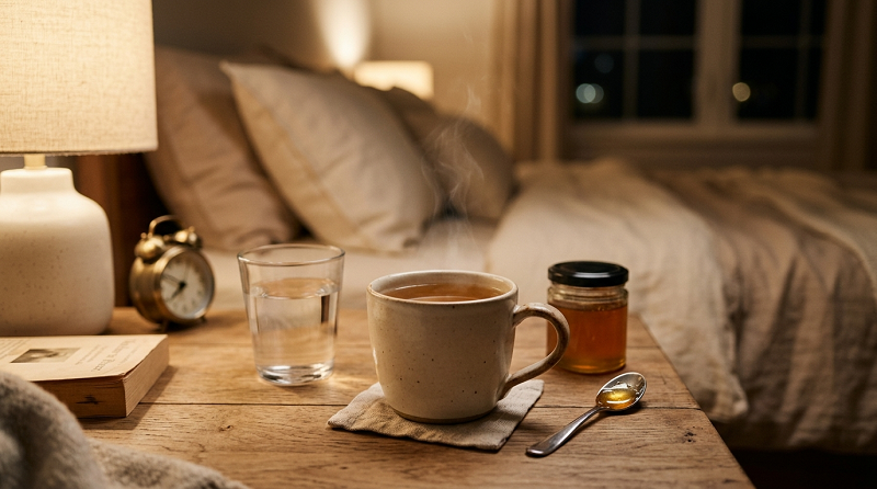 Warm tea and honey as a soothing nighttime cough relief remedy